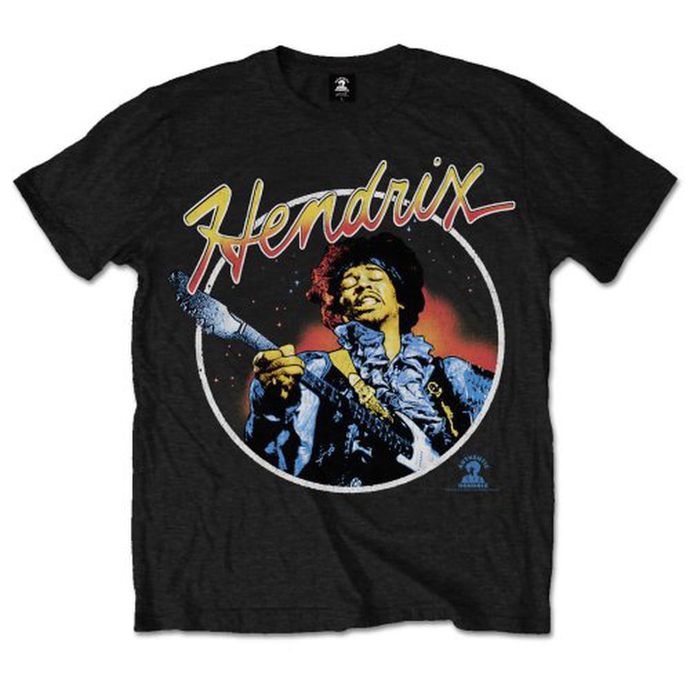 Jimi Hendrix - Script Circle Heren Tshirt - Zwart